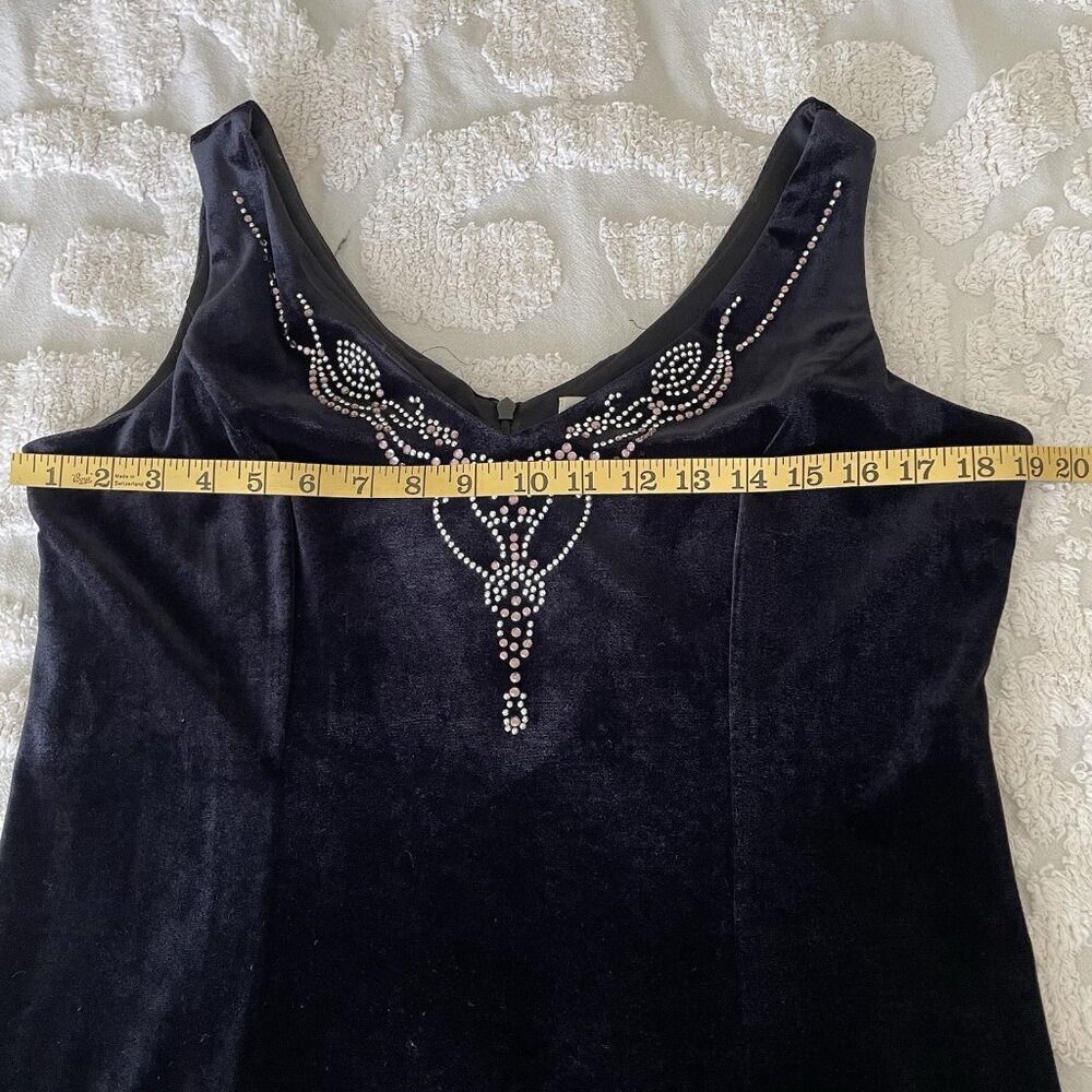 VTG Dressbarn Black Velvet Maxi Dress Scarf Hem Whimsigoth Fairy Grunge Sz 12 - Picture 9 of 16